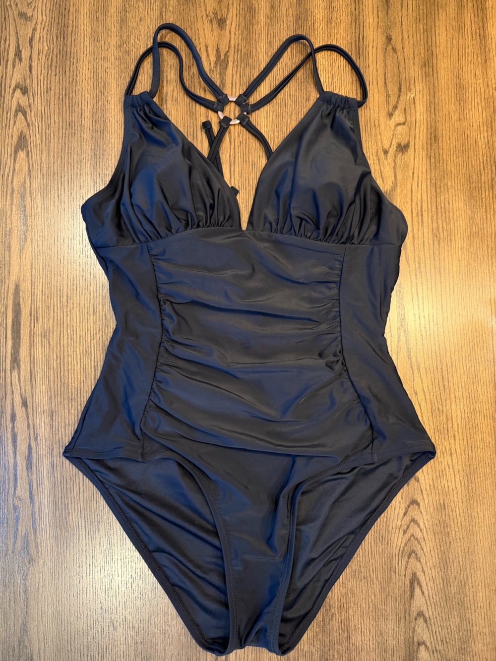 Cupshe Black Plunging Ruched O-Ring Cutout One-Piece Swimsuit Size L